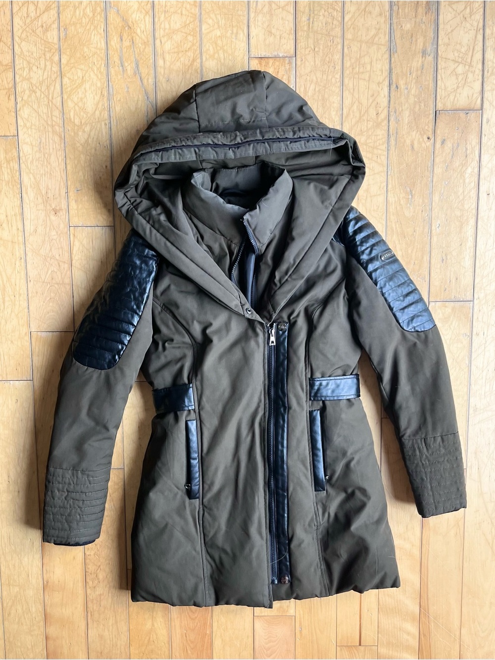SAKI Faux Leather Belted Winter Coat Jacket Size Small